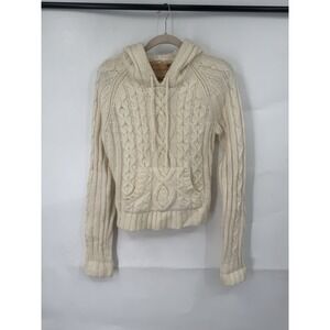 East Coast Vintage A & F Lambswool Blend Cable Knit Hooded Sweater Women M Cream